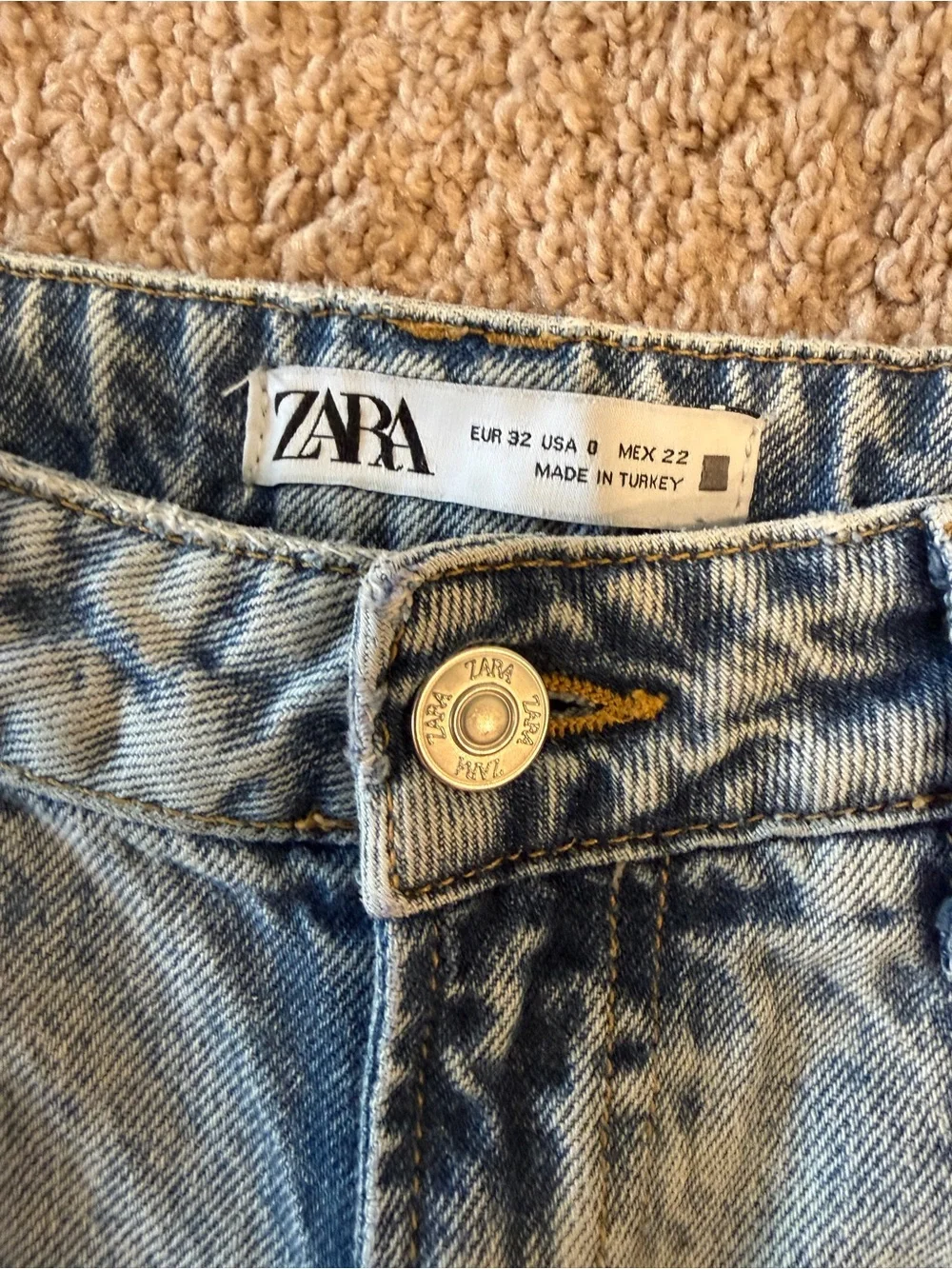Zara denim jorts longline baggy Light Blue Distressed Denim Bermuda long Shorts